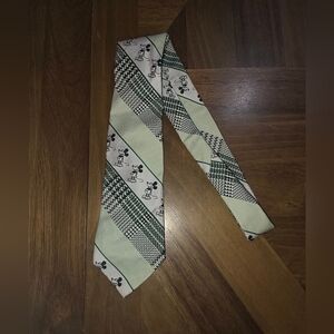 Mickey Mouse Tie by Cervantes Diagonal Stripes Plaid Green 1970’s Disney Vtg